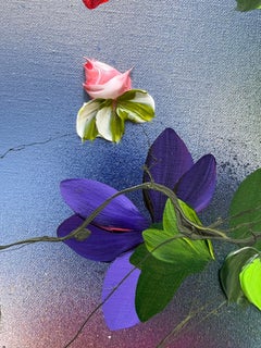 "Where Colors Meet I" impasto painting, bright colored flowers on linen canvas