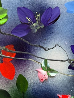 "Where Colors Meet " impasto painting, bright colored flowers on linen canvas