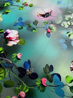 "Where I Forget II " impasto painting, bright colored flowers on linen canvas