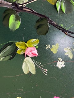 "Susurros en verde II" pintura impresionista en 3d oscuro con flores sobre lienzo