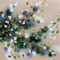 Whispers of Morning Roses - square floral romantic painting on linen canvas