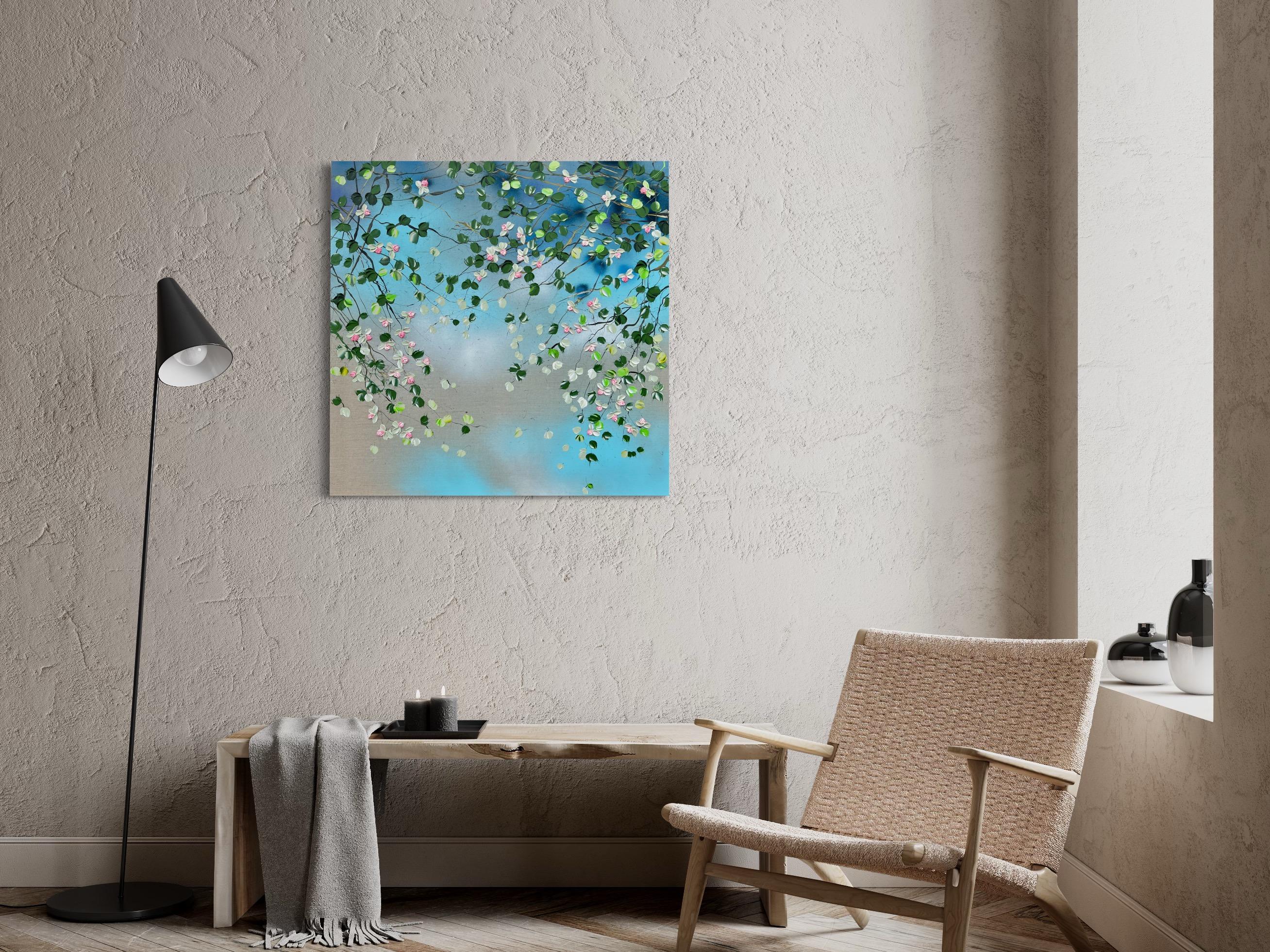 Abstract textured acrylic painting on linen,100x100x2 cm (39.4 x 39.4 inches). This unique piece is created using mixed media on a gallery-wrapped linen canvas with a transparent gesso base.
Signed, dated, and titled, the artwork comes with a