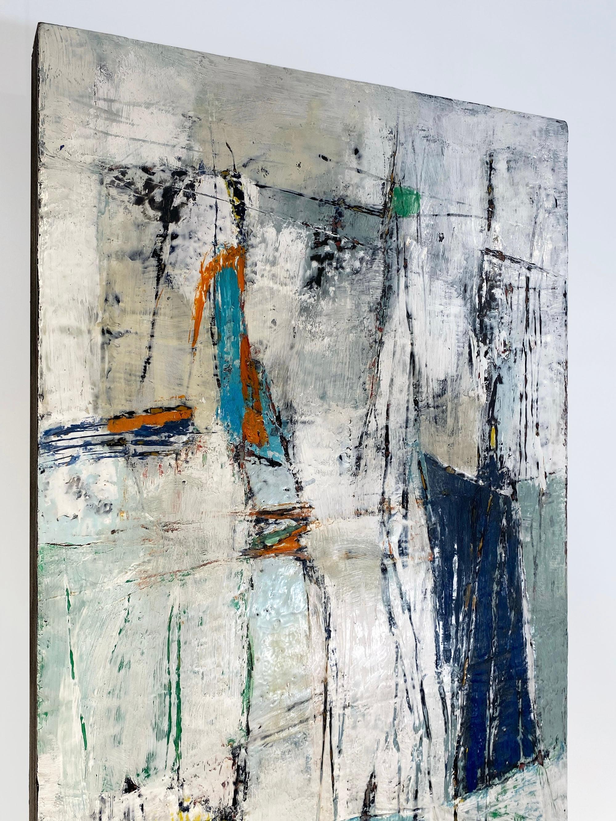 Coastal Walks, soft green and white encaustic painting - Painting by Anastessia Bettas