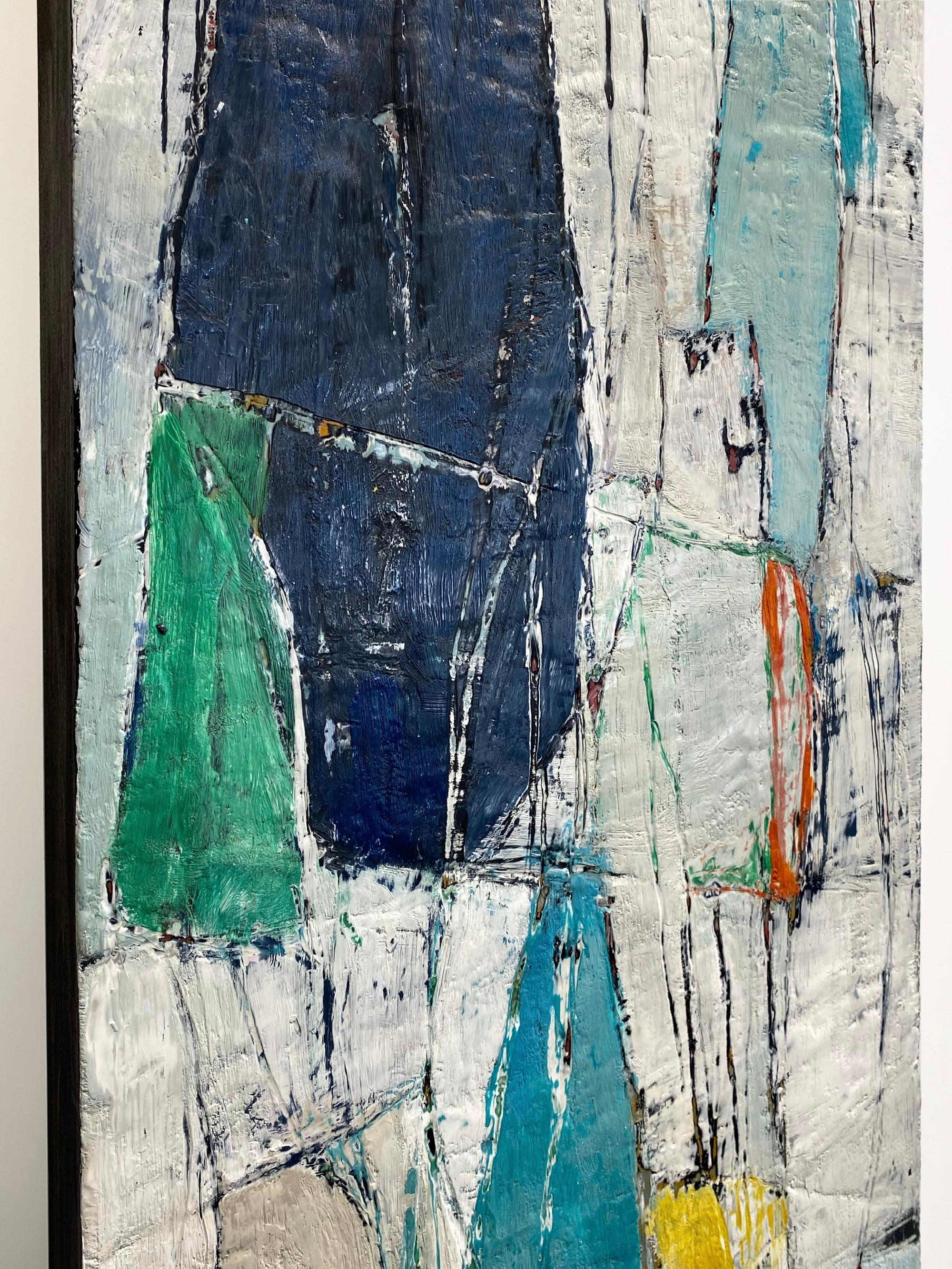 Coastal Walks, soft green and white encaustic painting - Gray Abstract Painting by Anastessia Bettas