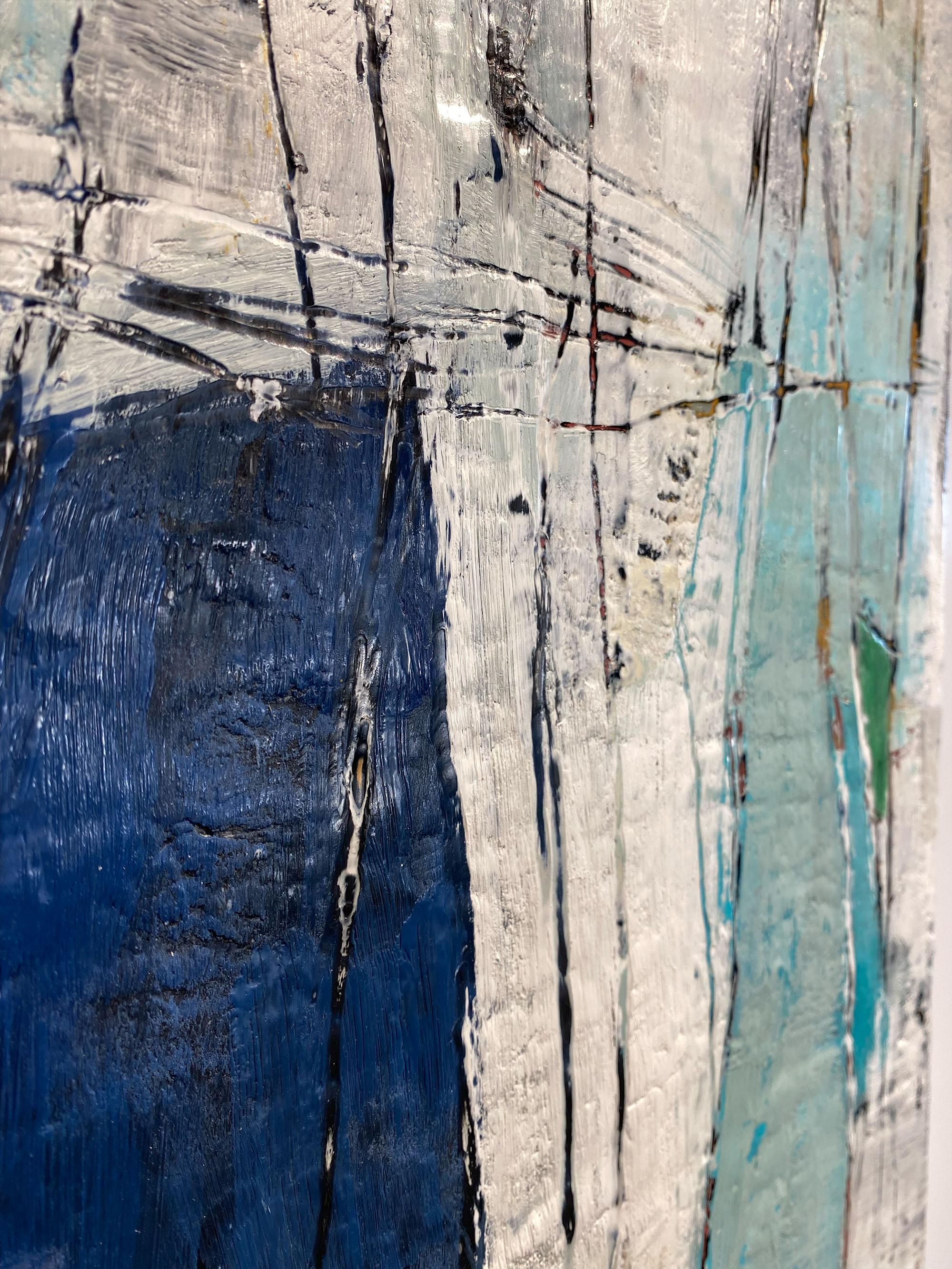 Coastal Walks, soft green and white encaustic painting For Sale 1