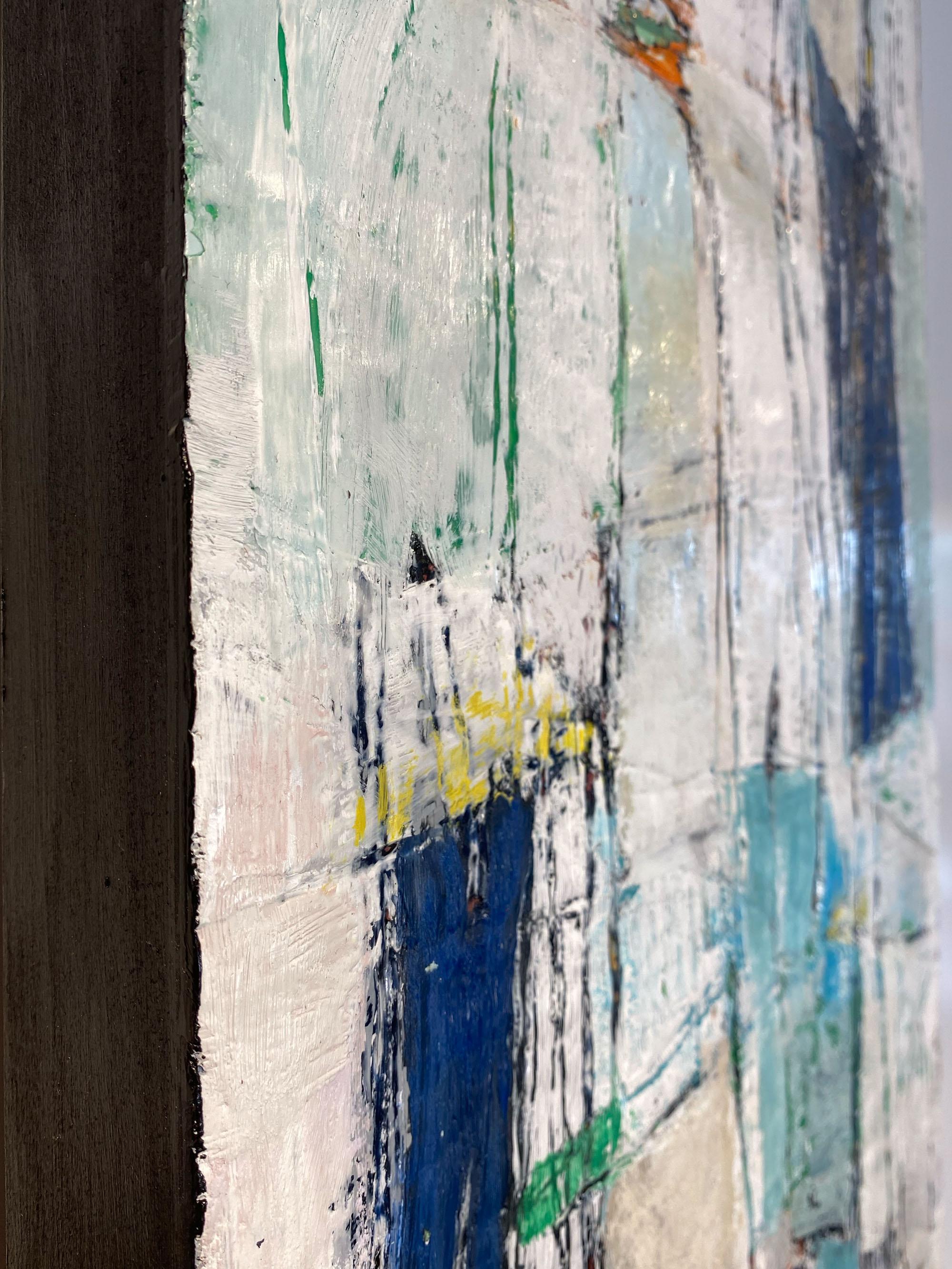 Coastal Walks, soft green and white encaustic painting For Sale 2