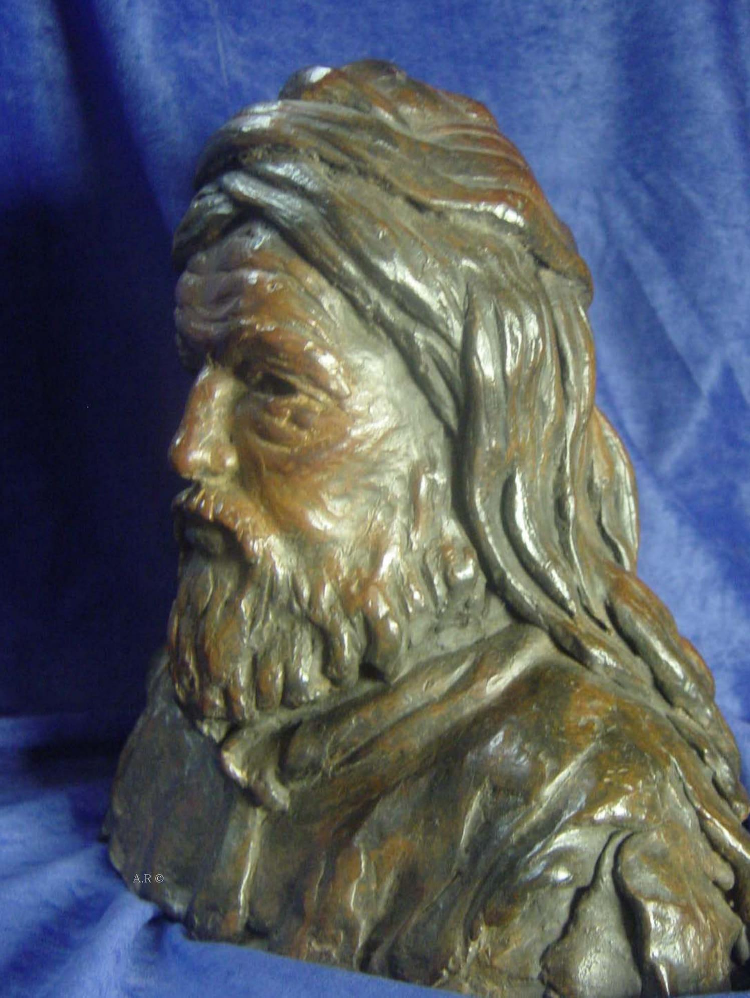 Rembrandt in Bronze - "Bust of an Old Man with Turban", unique etching sculpture