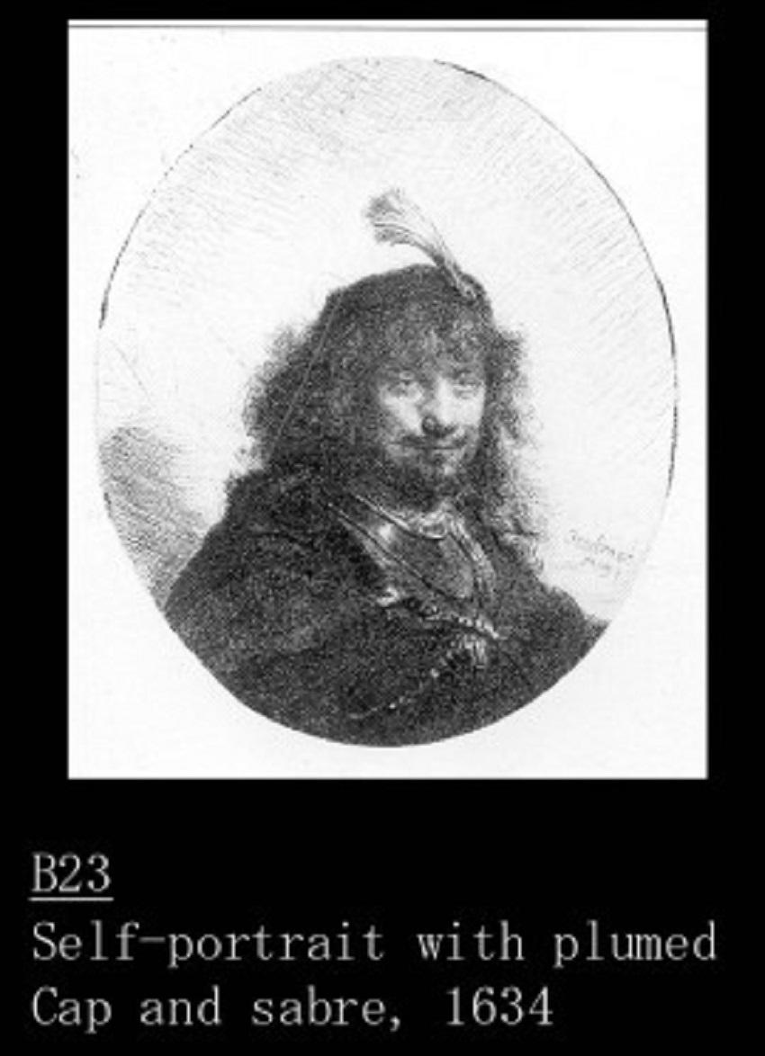 Sculpture à l'eau-forte de Rembrandt en bronze - « Self-portrait with cap/Sabre plumé » en vente 1