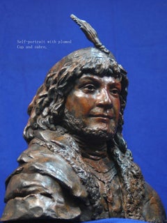« Self-portrait with cap/Sabre plumé », sculpture de Rembrandt en bronze