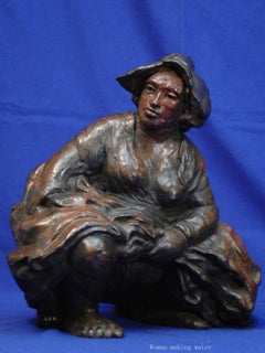 Rembrandt en Bronce - "Mujer haciendo agua" - Escultura única al aguafuerte