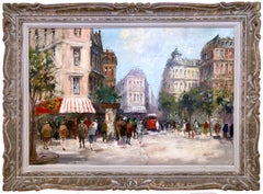 "Parisian Cafe Street Scene" French Impressionist Oil Painting on Canvas Framed