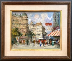 "Paris, Montparnasse" Peinture à l'huile sur toile - Scène de rue impressionniste française