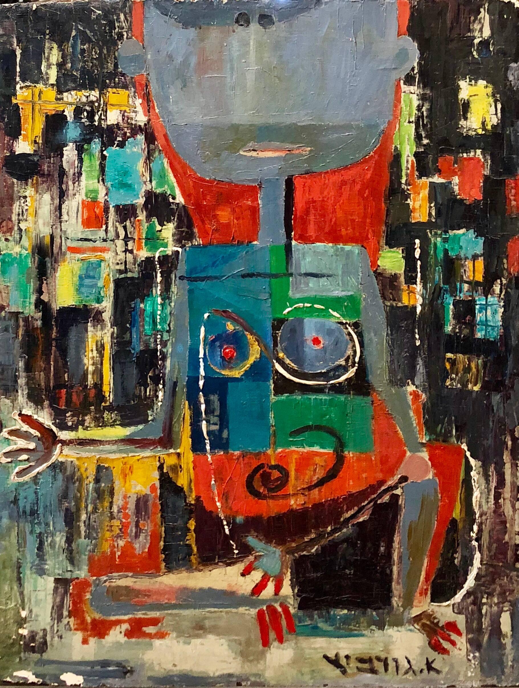Raro dipinto a olio modernista israeliano esposto nel 1951 al Museo di Tel Aviv