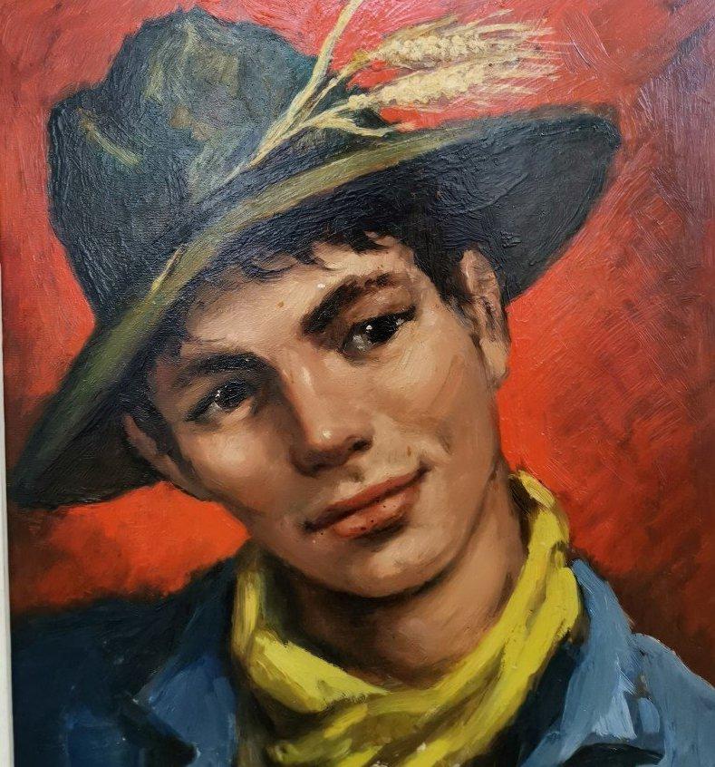 Portrait of a young man, original oil on canvas, Russian school of Paris - Painting by Anatola Soungouroff