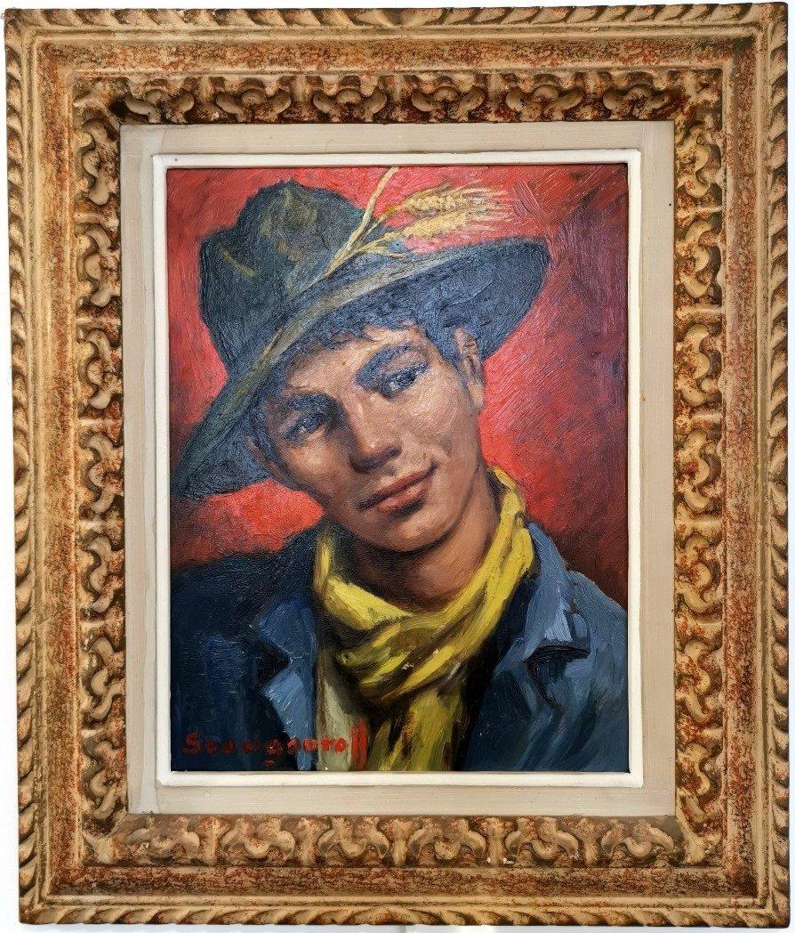 Anatola Soungouroff Portrait Painting - Portrait of a young man, original oil on canvas, Russian school of Paris