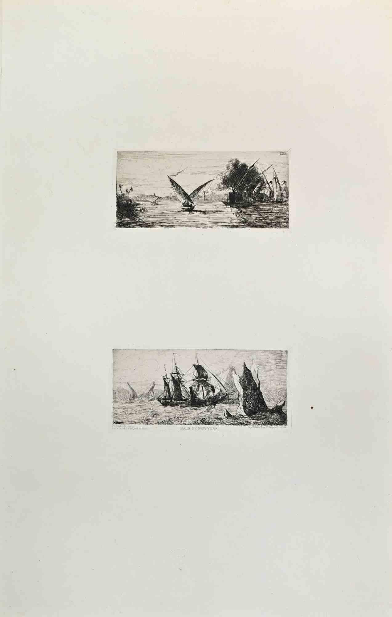 Rade De New-York is an artwork realized by Anatole De Bonsonge in the 1870s.

Etching.

Good conditions.

Realized for the "Société des Aquafortistes. Born on the initiative of the publisher Alfred Cadart, the Société des Aquafortistes had the aim