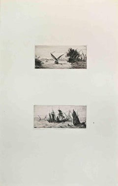 Antique Rade De New-York - Etching by Anatole De Bonsonge  - 1870s