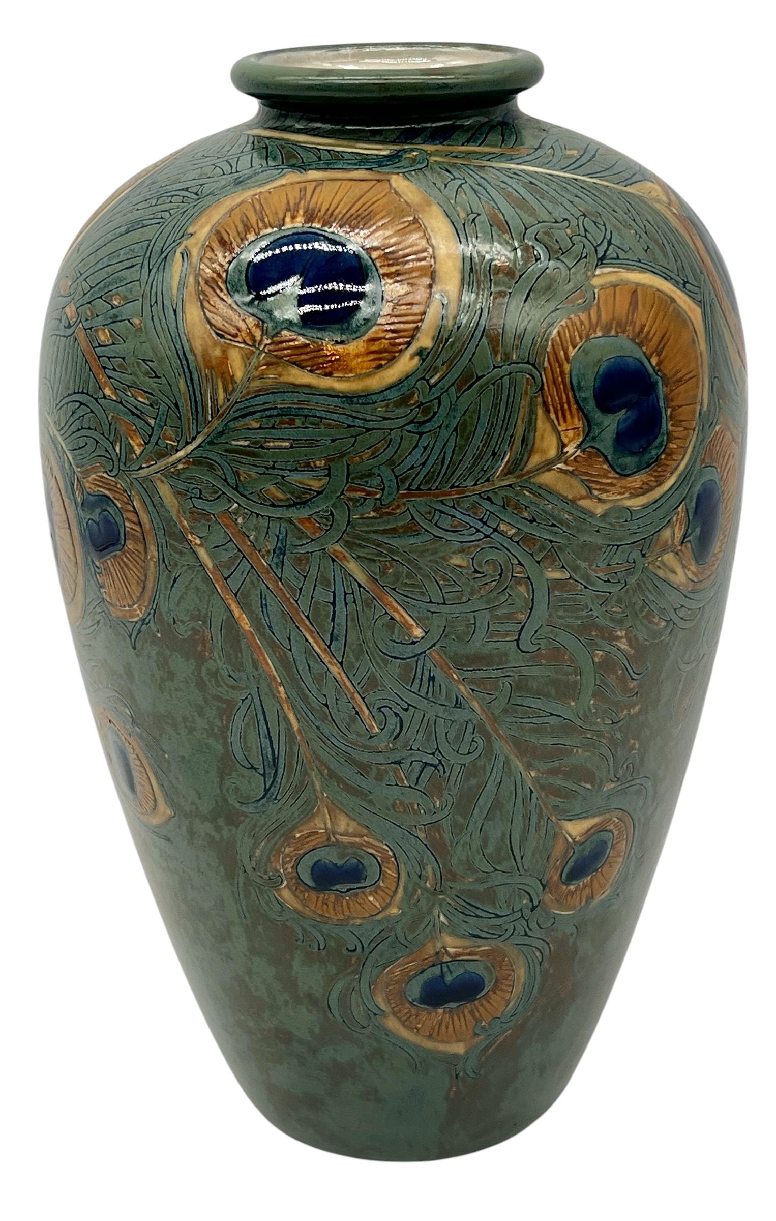 Anatole Fournier for Sevres, Art DecoPeacock Feather Stoneware Vase, France 1918 In Good Condition For Sale In New York, NY