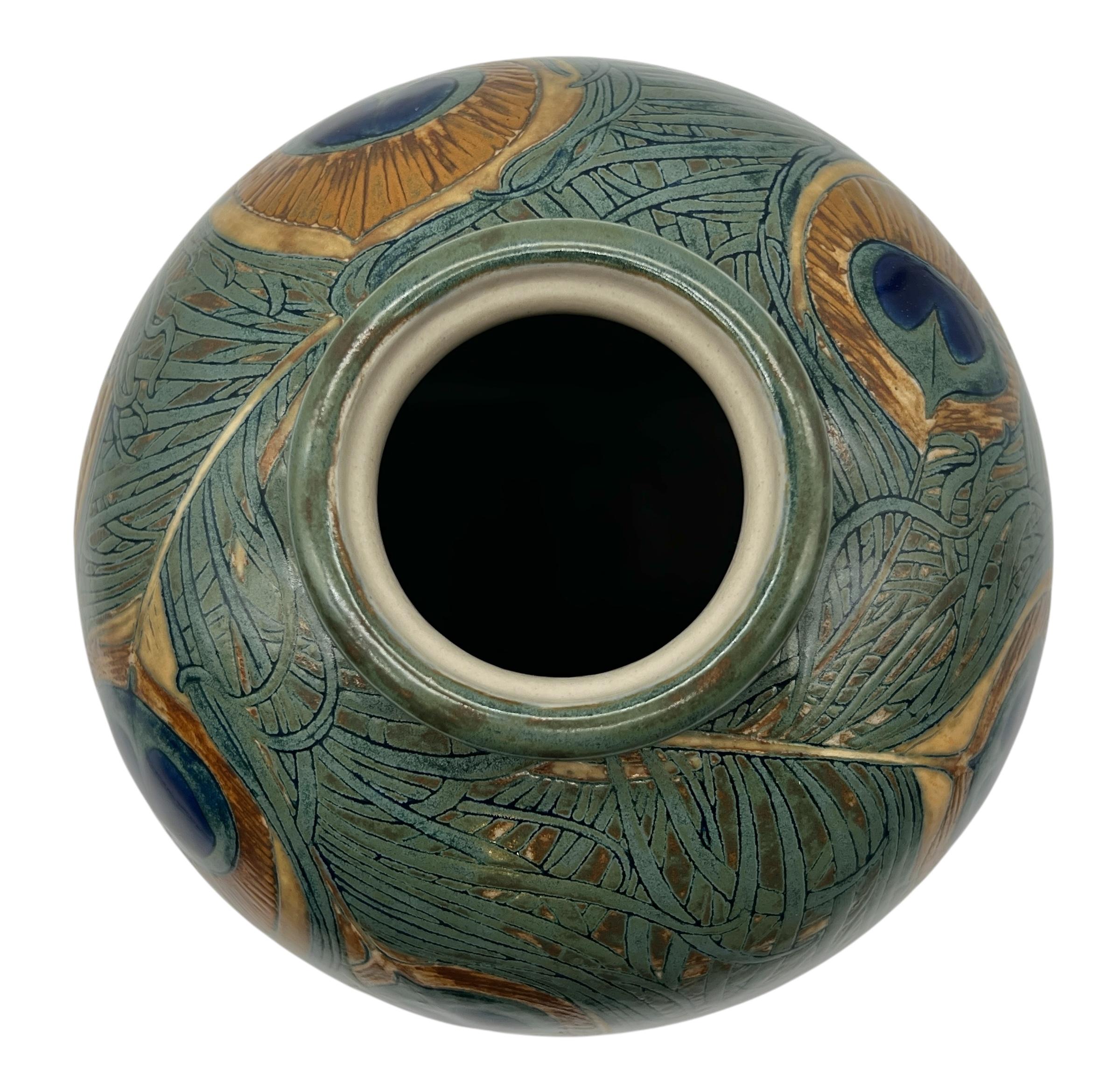 Anatole Fournier for Sevres, Art DecoPeacock Feather Stoneware Vase, France 1918 For Sale 2