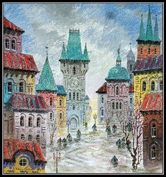 Anatole Krasnyansky Original Acrylic Painting Signed Cityscape Art oil Framed