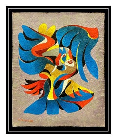 Anatole Krasnyansky Original Acrylic Painting Signed Music Portrait Bird Artwork