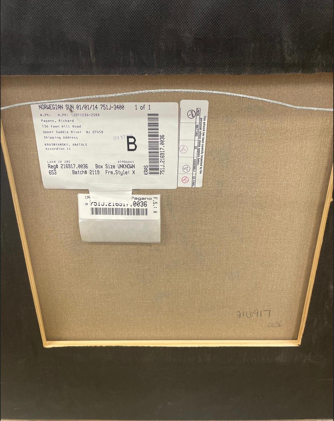 Anatole Krasnyansky “accordion ii” serigraph on canvas signed and numbered. In good condition measures 28x28