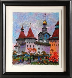 Old Towers of Kyiv, Signed Folk Art Screenprint by Anatole Krasnyansky