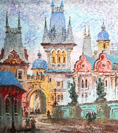 Vintage Street of Old Prague, Signed Screenprint by Anatole Krasnyansky