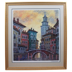 Retro Anatole Krasnyansky Vencie Yellow Sunset Italian Cityscape Seriolithograph Print