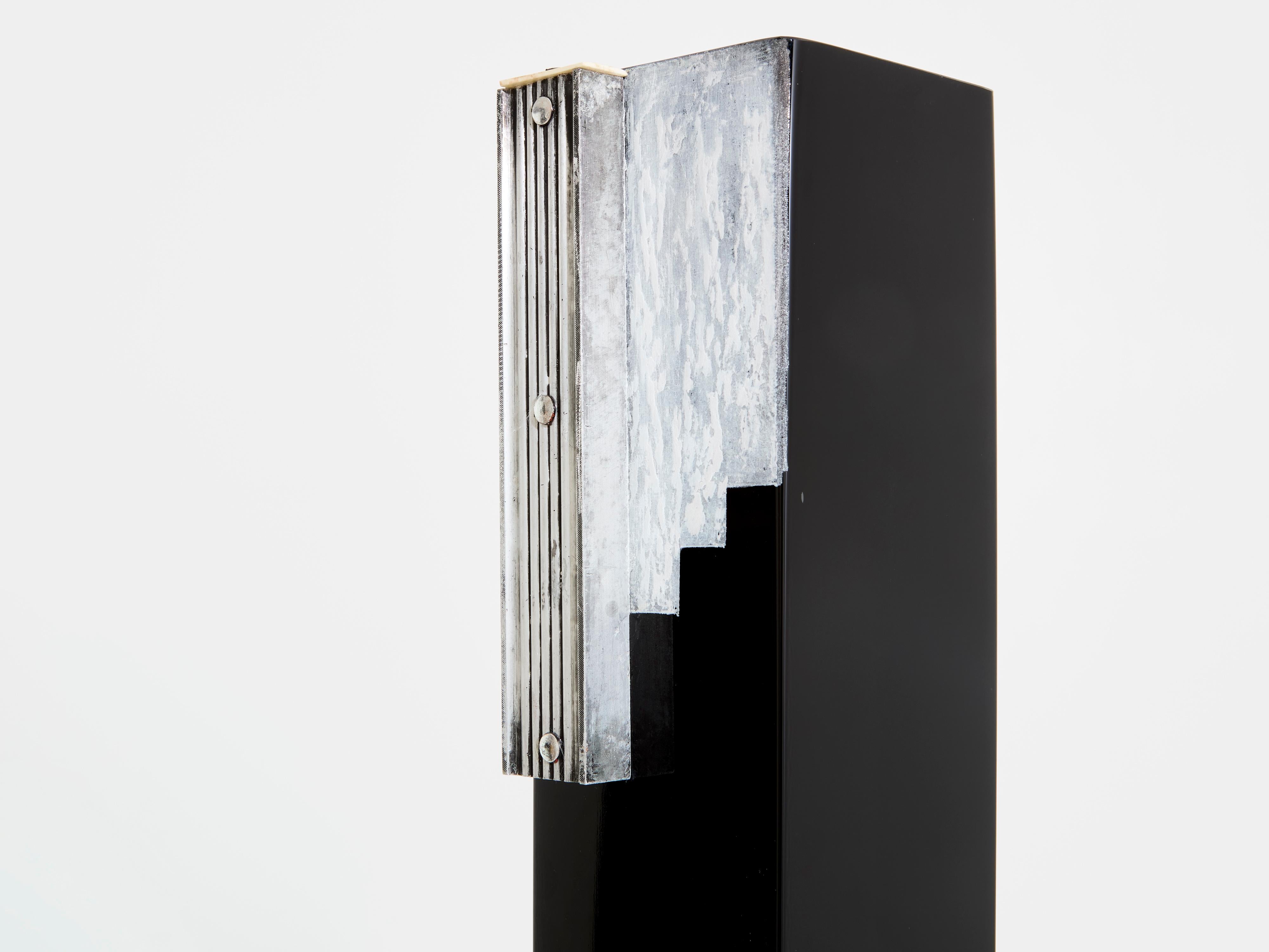 Mid-20th Century Anatole Riecke Art Deco tall black opaline glass white vase 1939 For Sale