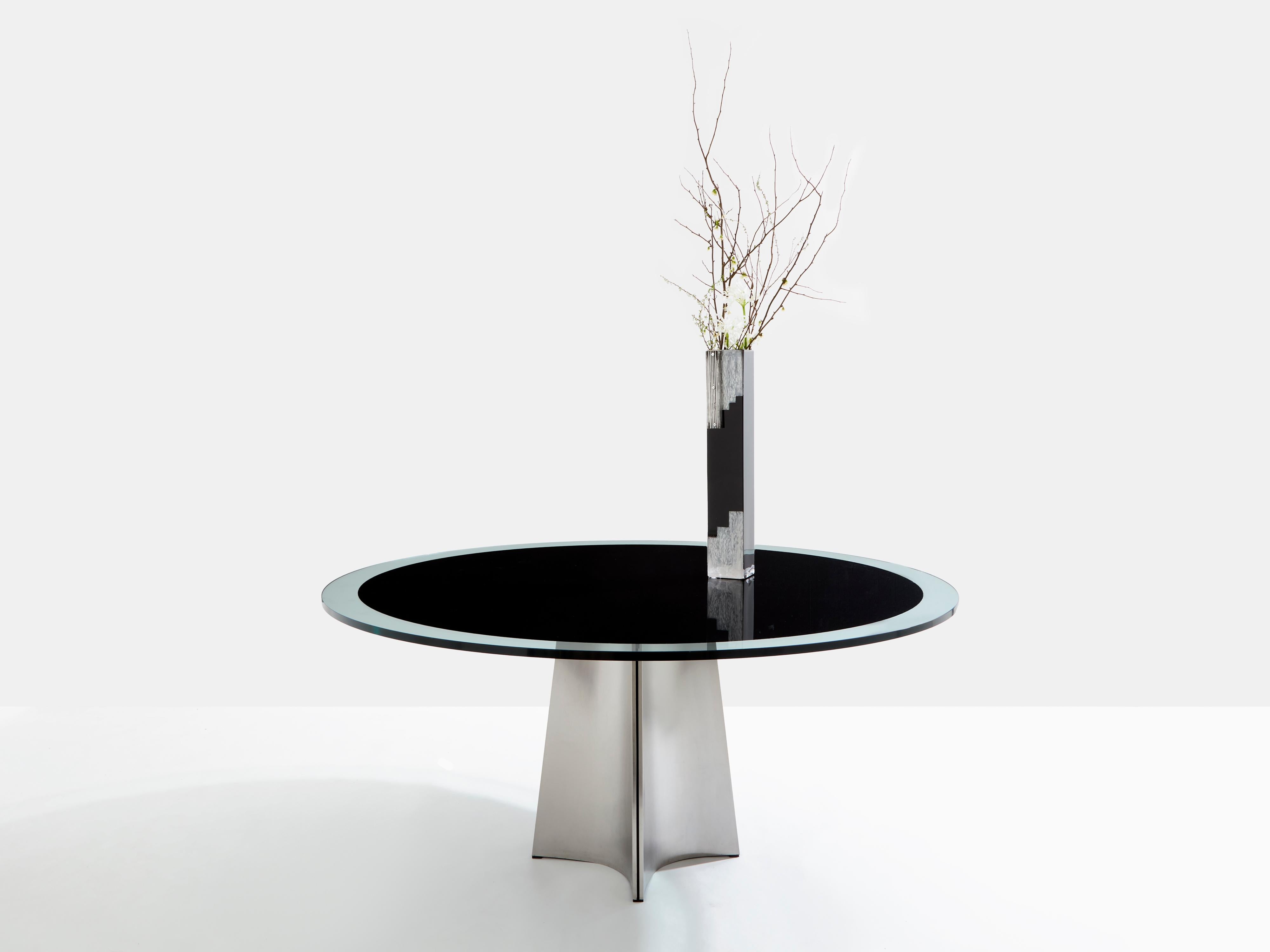 Anatole Riecke Art Deco tall black opaline glass white vase 1939 For Sale 1