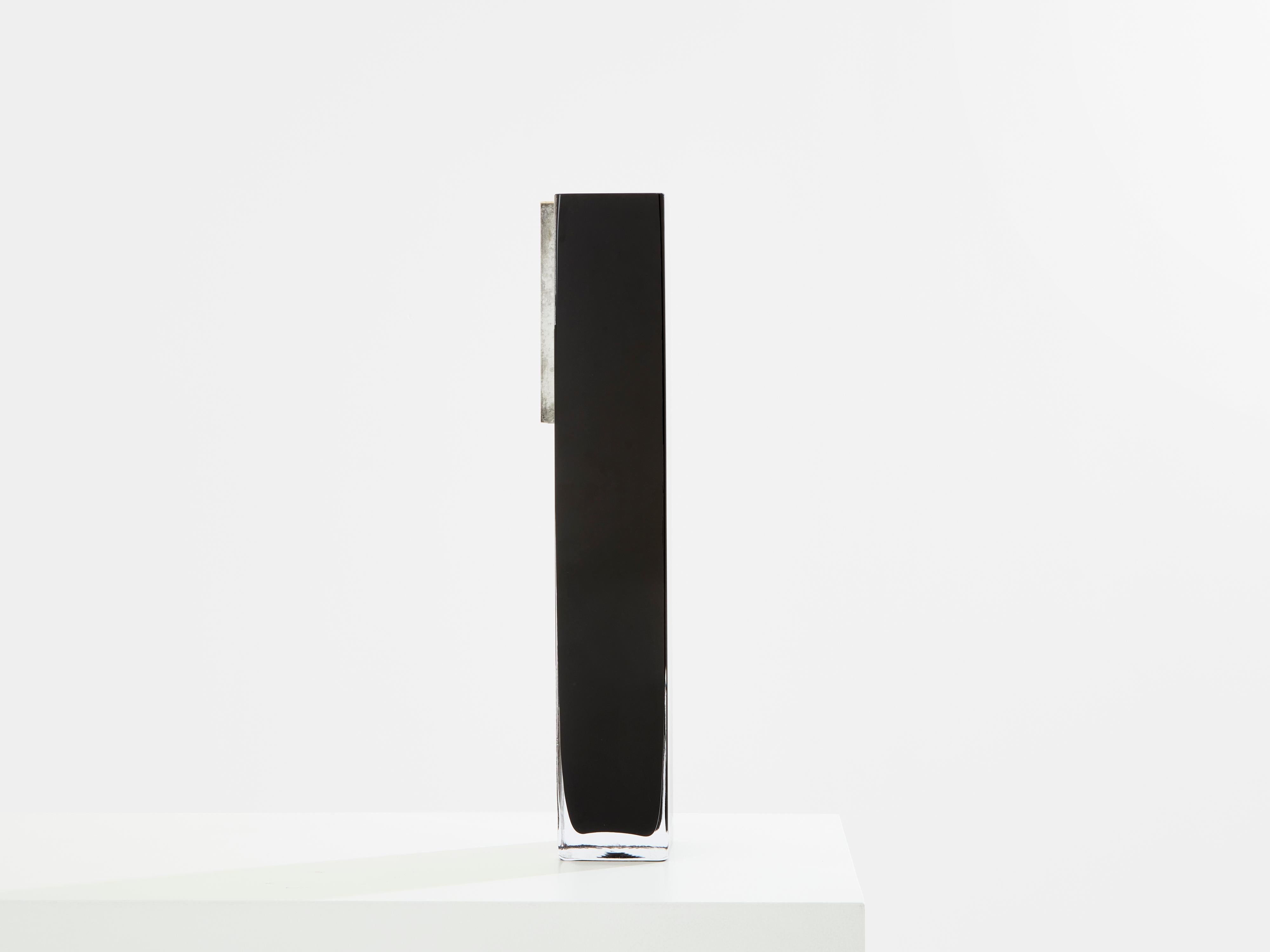 Anatole Riecke Art Deco tall black opaline glass white vase 1939 For Sale 2