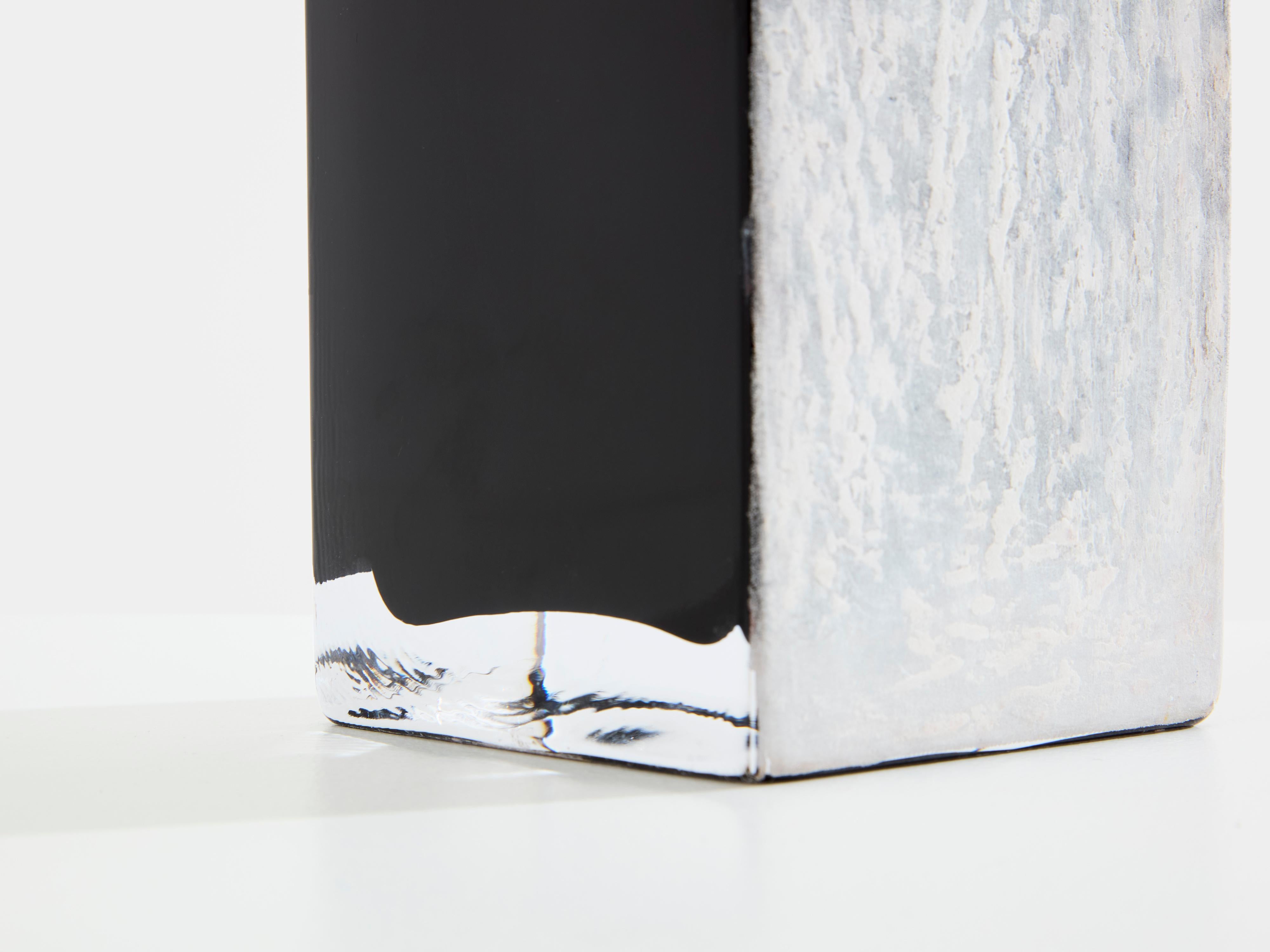 Anatole Riecke Art Deco tall black opaline glass white vase 1939 For Sale 3