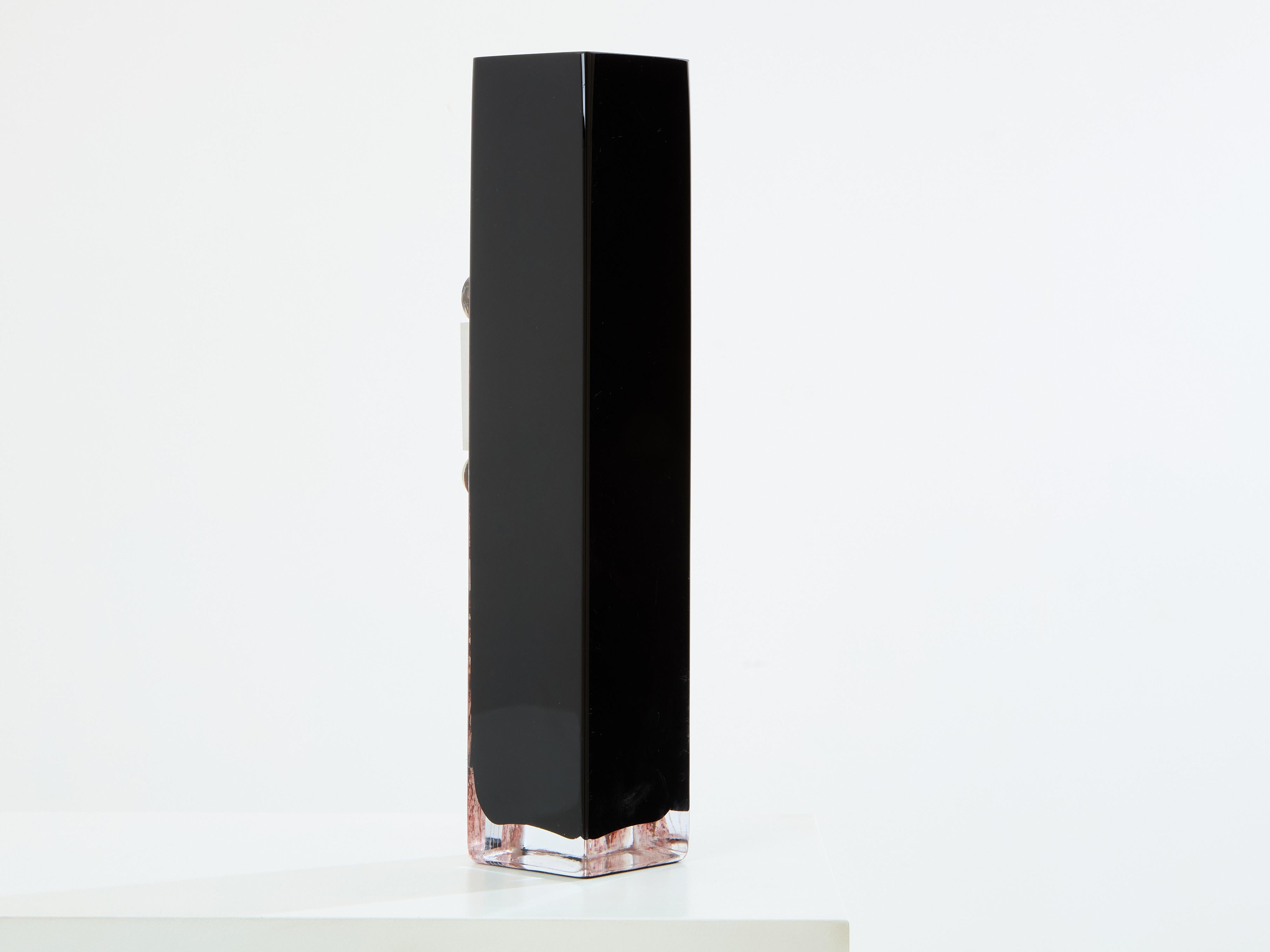 Anatole Riecke French Art Deco tall black opaline glass red vase 1938 For Sale 5