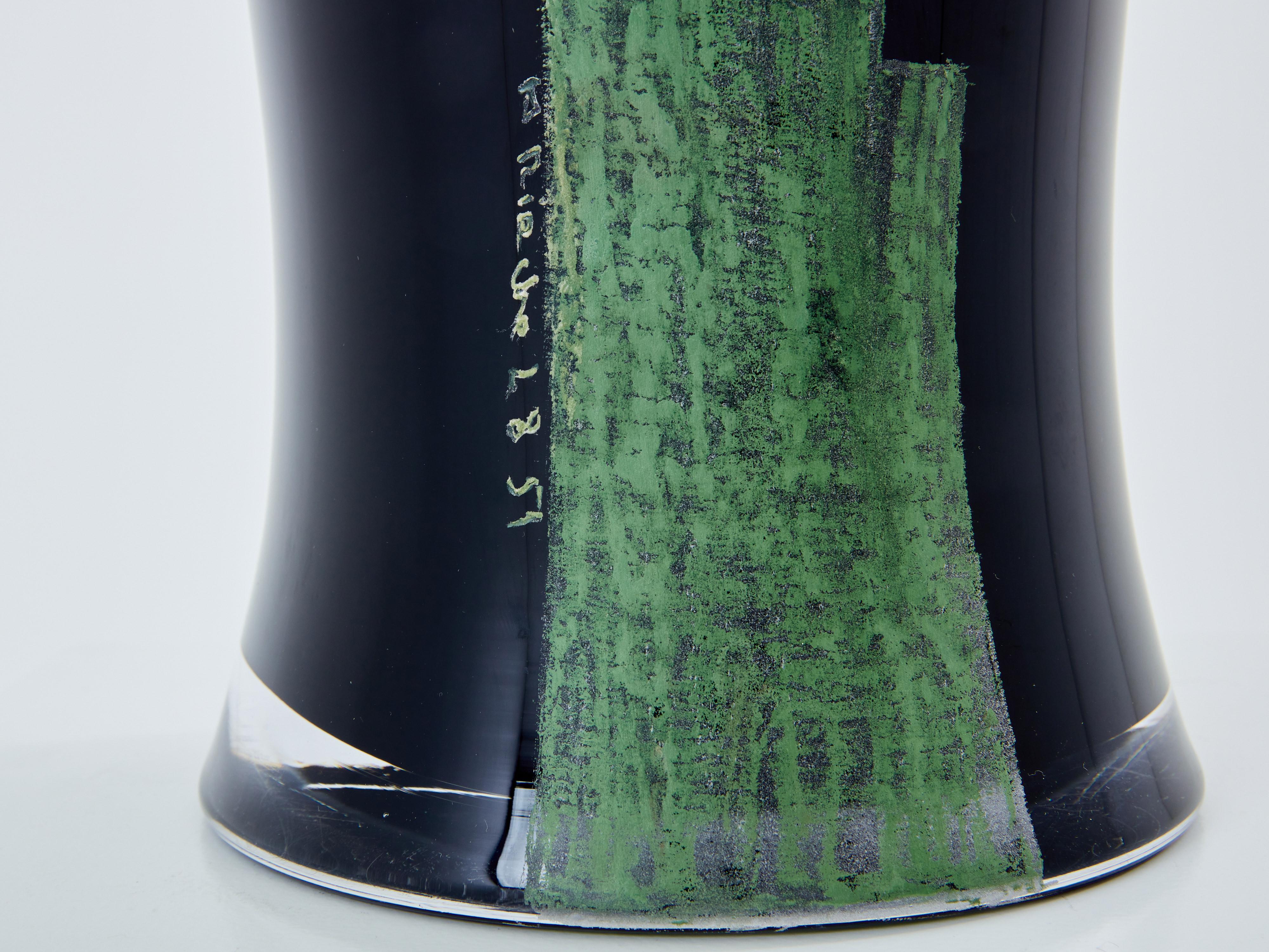 Anatole Riecke French Art Deco tall black opaline glass vase 1951 For Sale 2
