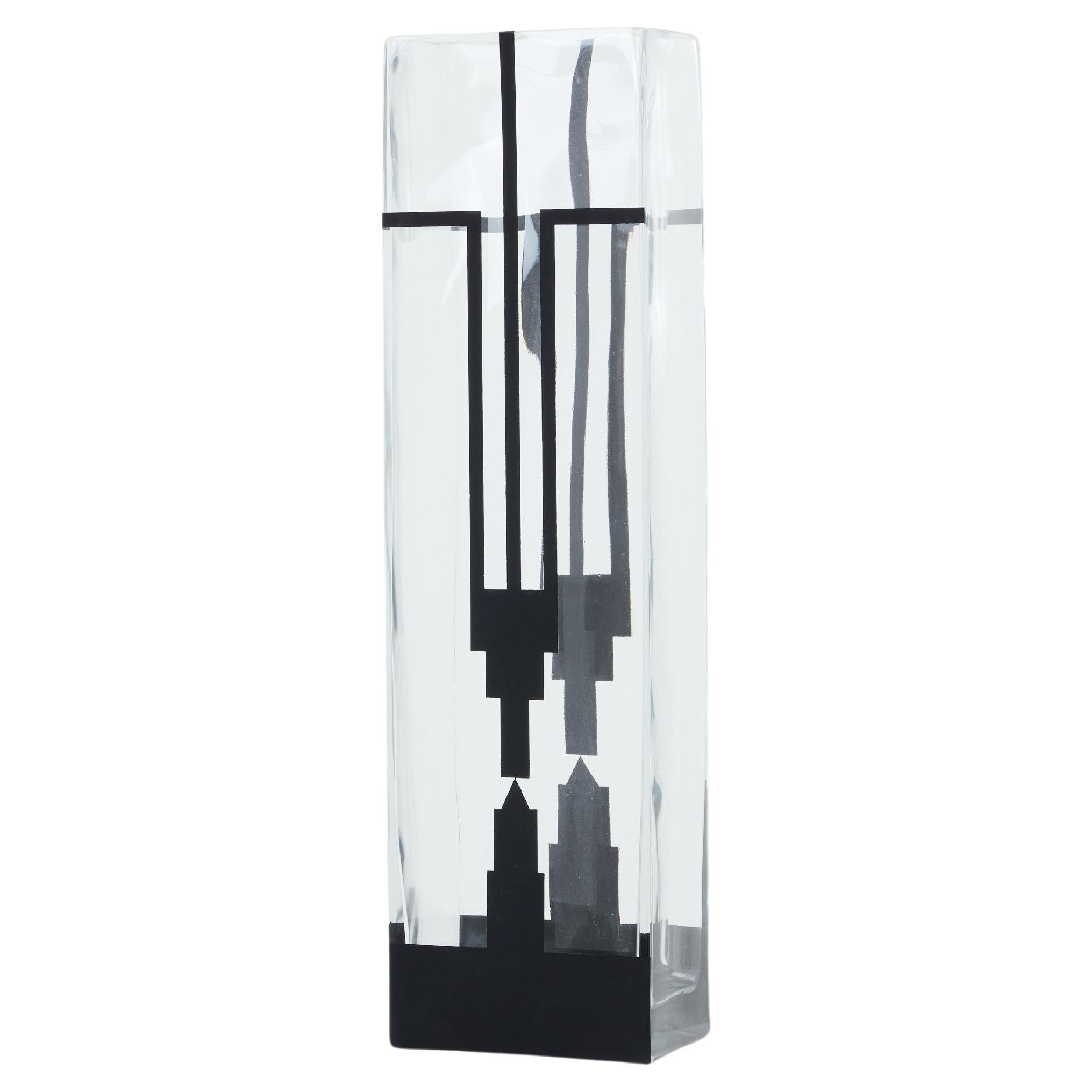 Anatole Riecke French Art Deco tall frosted glass vase 1932  For Sale