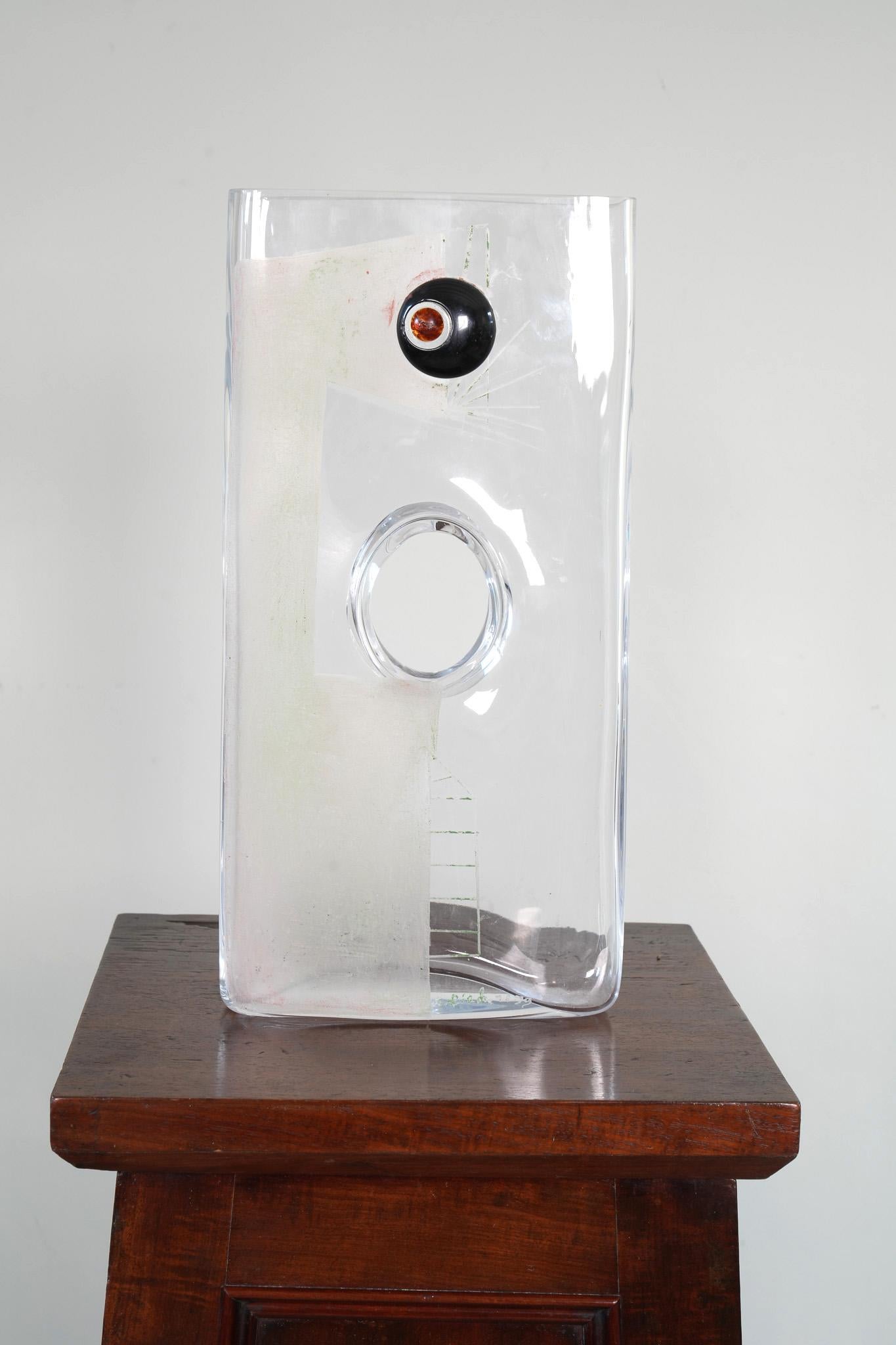 An etched and fused cast glass vase in the modernist manner by Anatole Riecke.

Signed A. Riecke 1939.

Anatole Riecke was a Russian artist active in Paris from the 1930's to the 1960's. In 1937 he carried out the glass decoration of the iconic