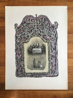 VIntage Russian Shtetl Scene, Judaica Lithograph