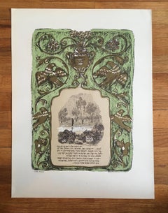 Vintage Escena Shtetl Rusa, Litografía Judaica