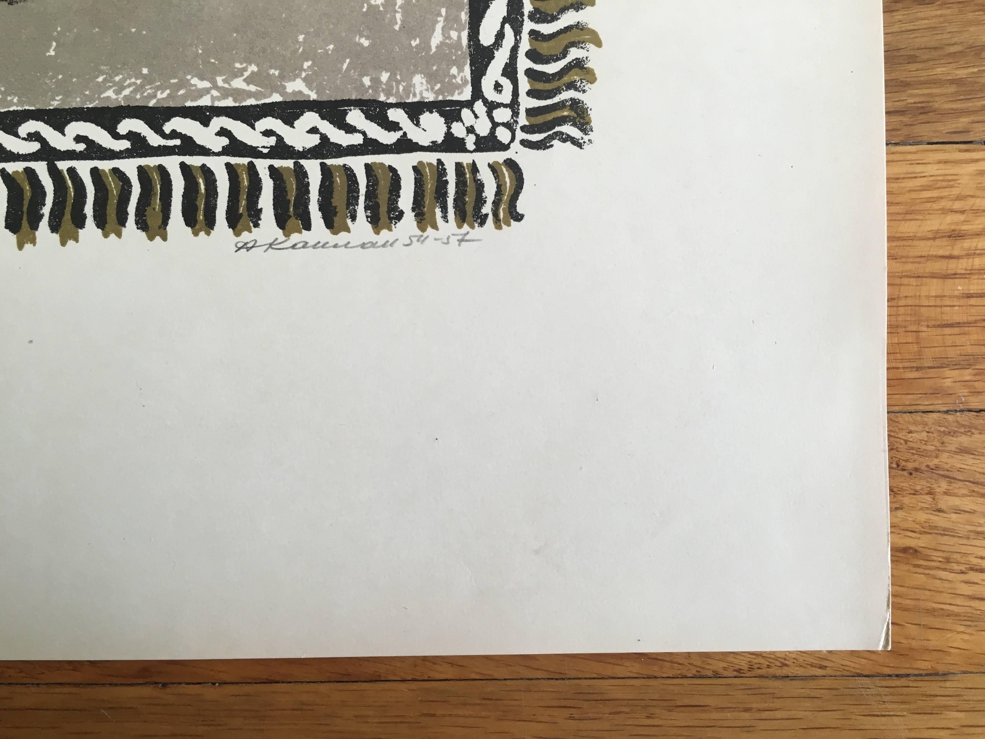 VIntage Russian Shtetl Scene, Judaica Lithograph - Gris Print par Anatoli Lvovich Kaplan