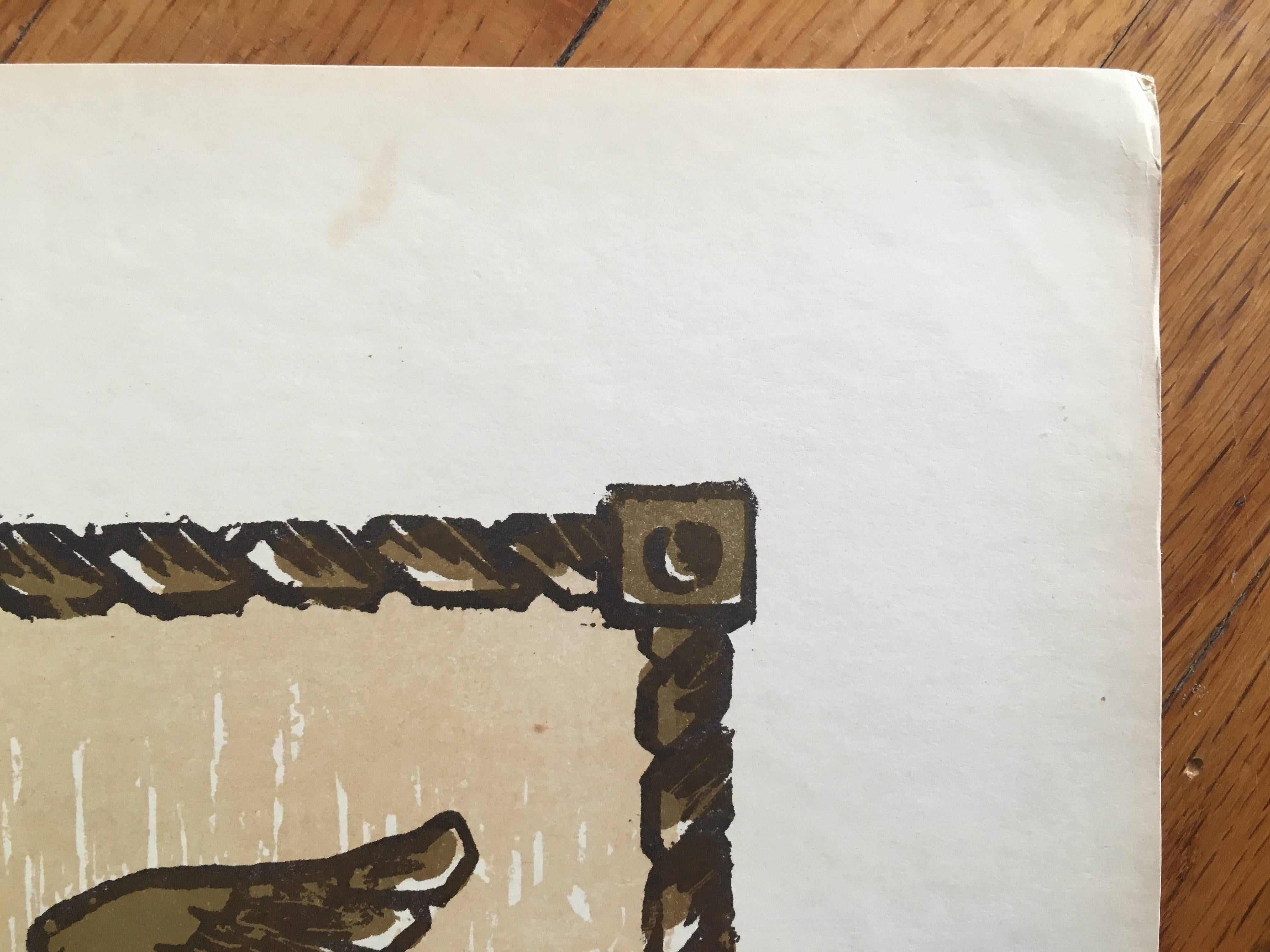 Vintage Ruso Shtetl, Escena Judaica Litografía en venta 1