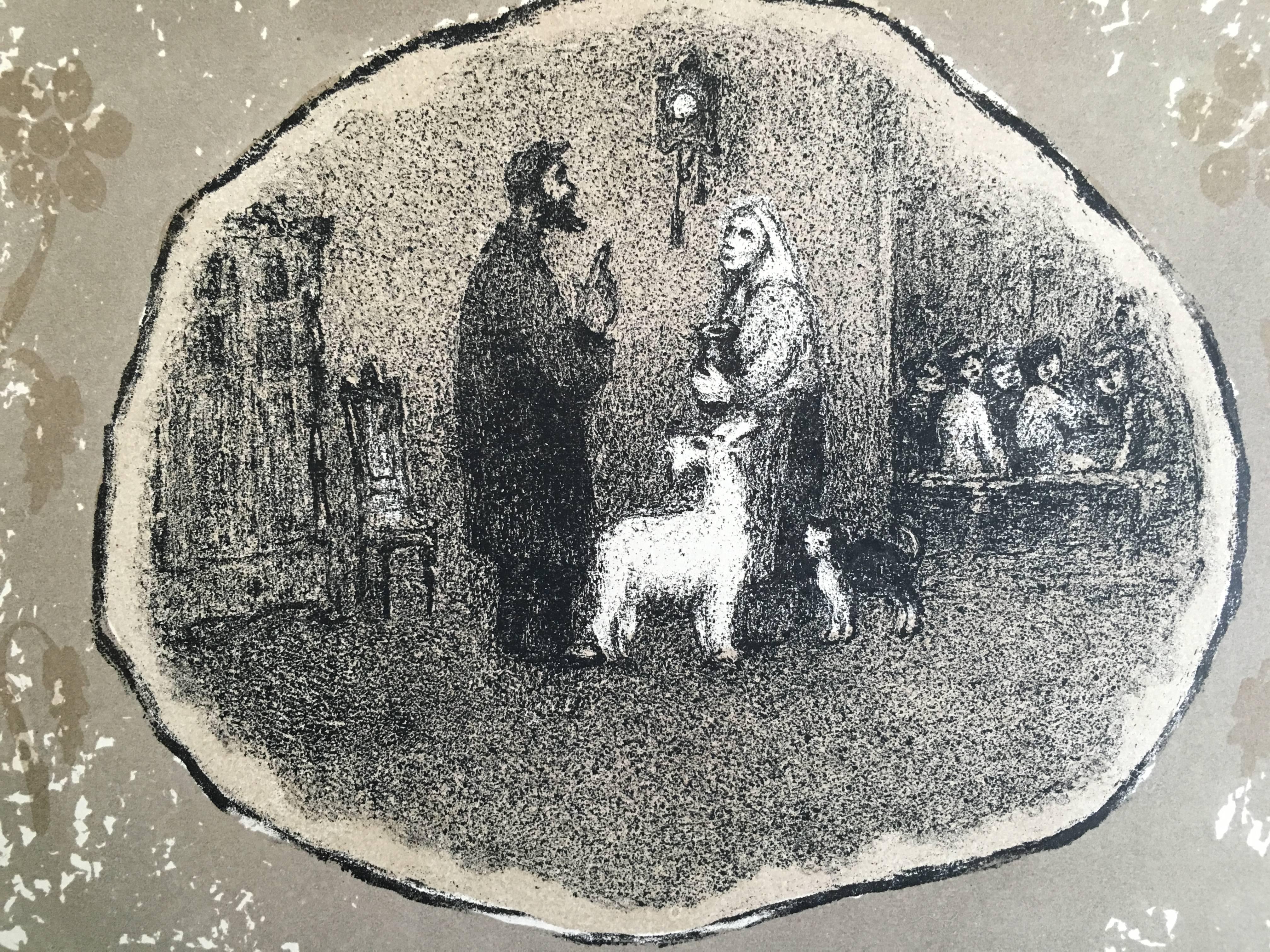 VIntage Russian Shtetl Scene, Judaica Lithograph en vente 2