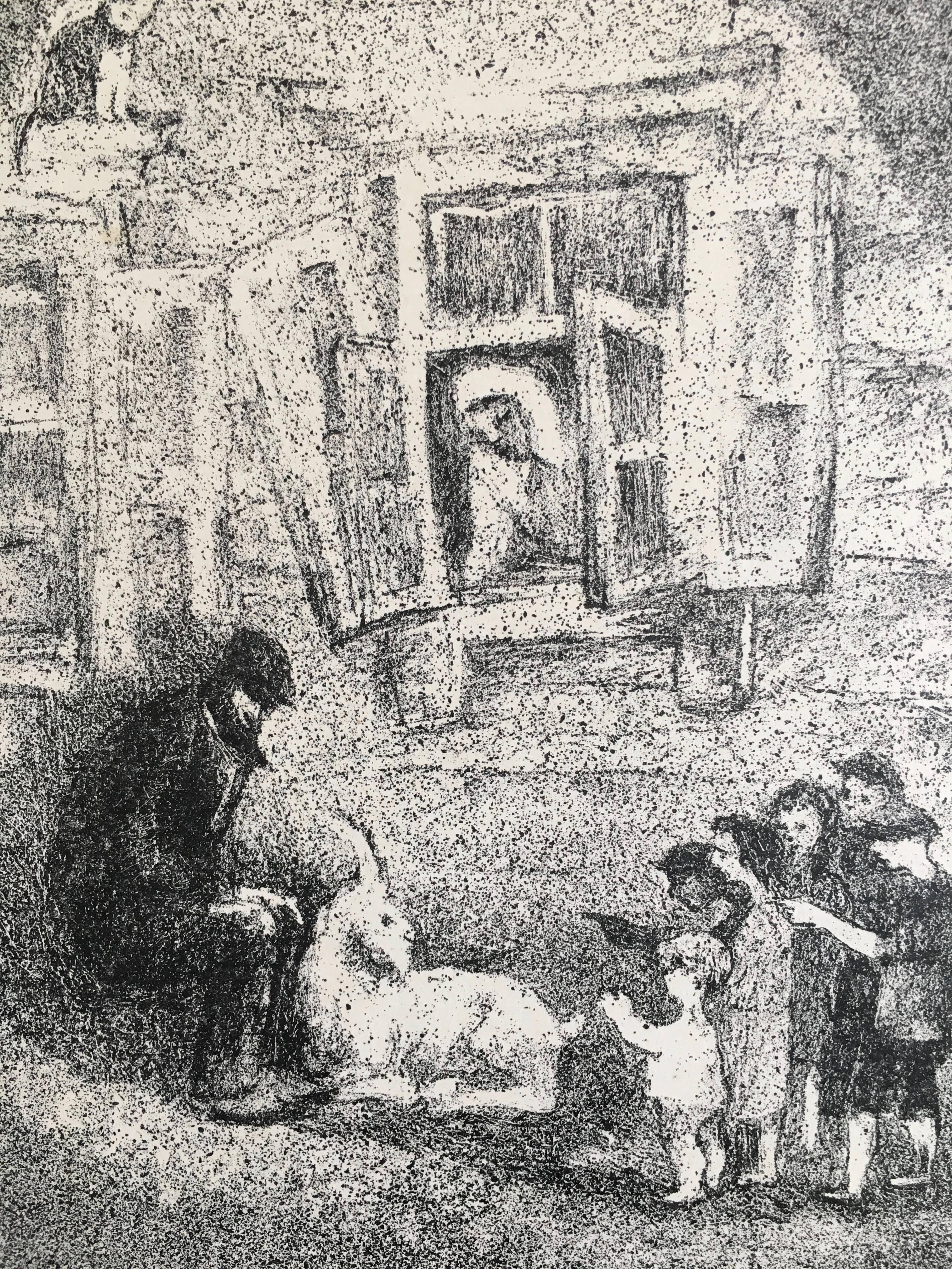 Vintage Russian Shtetl Scene, Judaica Lithograph For Sale 2