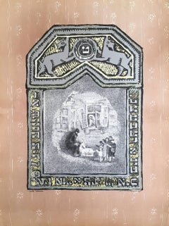 Vintage Russian Shtetl Scene, Judaica Lithograph