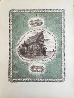 Vintage Russian Shtetl Scene, Judaica Lithograph