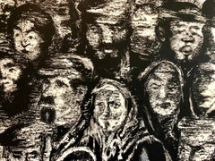 Vintage Russian Ukrainian Shtetl Scene Judaica Lithograph Jewish City Faces