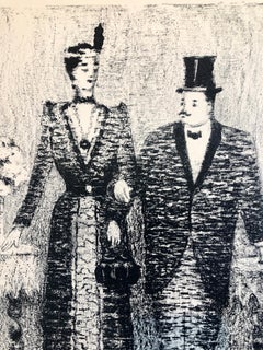 Vintage Russian Ukrainian Shtetl Scene Judaica Lithograph Jewish Portrait