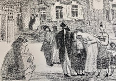 Vintage Russian Ukrainian Shtetl Scene Judaica Lithograph Jewish Portrait