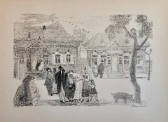 Vintage Russian Ukrainian Shtetl Scene Judaica Lithograph Jewish Portrait 