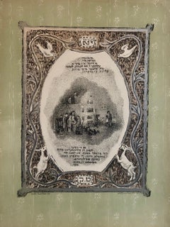Vintage Russian Ukrainian Shtetl Scene Judaica Lithograph Jewish Portrait